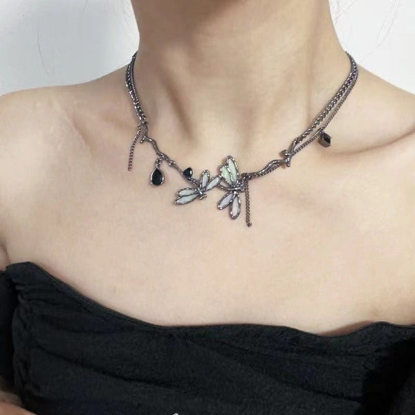 Colorful Dragonfly Dark Black Clavicle Chain High-Grade Necklace