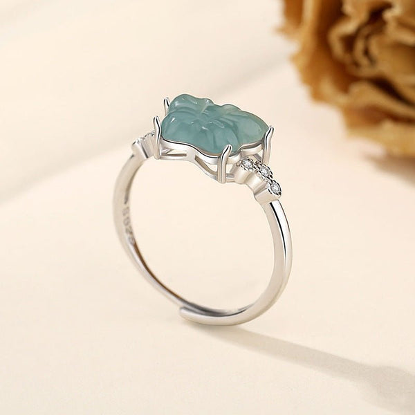 Natural Blue Water Jade Butterfly Ring