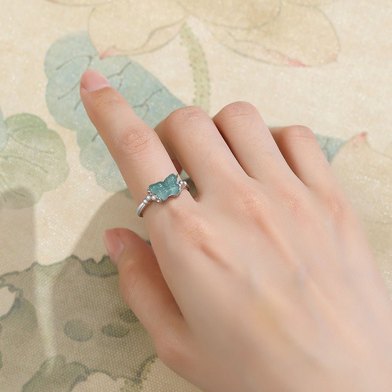 Natural Blue Water Jade Butterfly Ring